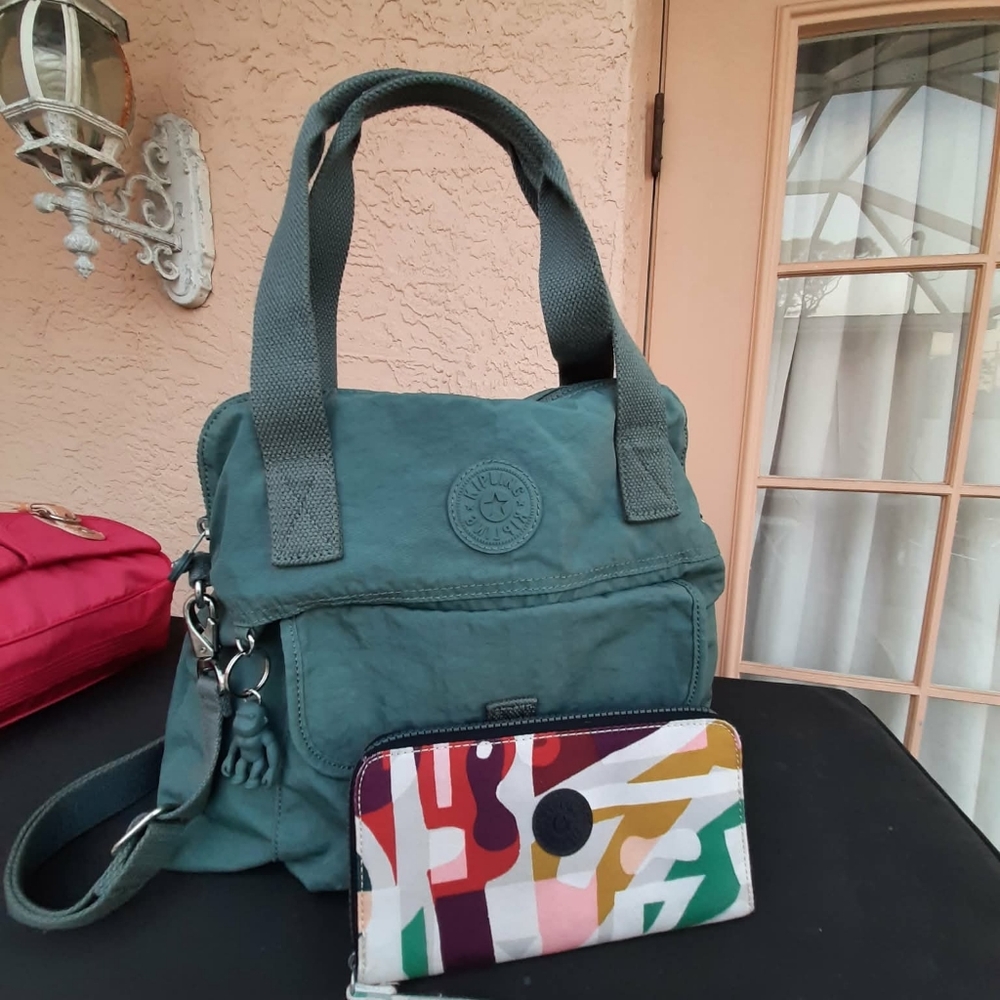 KIPLING "Pahneiro" Bag w/ "Sven" Charm & "Imali" Long Wallet 2 Pc Set